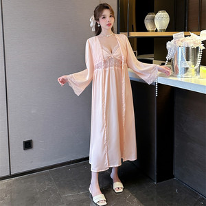 Nuova estate camicia <span class=keywords><strong>da</strong></span> <span class=keywords><strong>notte</strong></span> <span class=keywords><strong>da</strong></span> donna in seta di ghiaccio elegante camicia <span class=keywords><strong>da</strong></span> <span class=keywords><strong>notte</strong></span> a maniche lunghe due pezzi pigiama Sexy in pizzo camicia <span class=keywords><strong>da</strong></span> <span class=keywords><strong>notte</strong></span> <span class=keywords><strong>lunga</strong></span> - Product Image 2