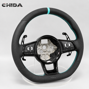 Volant sport à fond plat en cuir et daim adapté aux Volkswagen Golf <span class=keywords><strong>5</strong></span> 6 7 7.<span class=keywords><strong>5</strong></span> R MK5 MK6 MK7 GTI Polo B6 B7 Jetta - Product Image 5