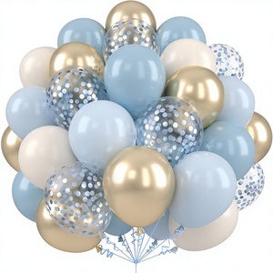 Kit de ballons rétro <span class=keywords><strong>bleu</strong></span> brume métallisé, or et blanc avec confettis pour mariage, baby shower, révélation du sexe, fête d'anniversaire - Product Image 1