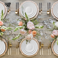 Ensemble d'assiettes à dîner en céramique blanche à bord perlé Vaisselle en porcelaine texturée pour les événements de restauration à domicile - Écologique Lave-vaisselle