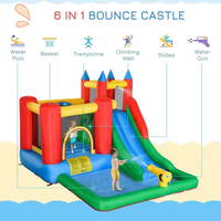 Maßgefertigtes Aufblasbares Wasser-Hüpfburg-Schloss mit Rutsche, Wasserbecken, Kletterwand, Basketballkorb & Wasserpistole, Sommer-Sprungburg