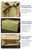 Sacs cadeaux classiques en papier végétal vert matcha, personnalisables, recyclables, résistants à l'humidité et imperméables, avec cordon de serrage en ruban, motif feuille de palmier simple
