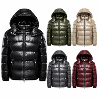 Veste d'hiver en duvet pour homme, chaude, brillante, en nylon, à manches longues, avec poche zippée et capuche