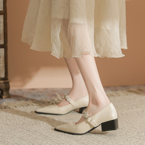 Sandales à talons 635-8 pour femmes, bout pointu, talon épais, fermeture à boucle, élégantes, tendance, talon bas, chaussures simples - Product Image 3