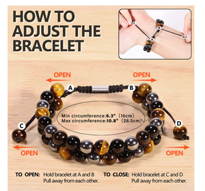 Bracciale Intrecciato Bohemien all'Ingrosso con Ematite, Occhio di <span class=keywords><strong>Tigre</strong></span> e Occhio del Diavolo Blu, Perline di Cristallo a Forma di Occhio per Creazione Gioielli, Sfera Trendy - Product Image 2