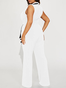 <span class=keywords><strong>Combinaison</strong></span> élégante pour <span class=keywords><strong>femme</strong></span> à col en V, sexy, avec bordure contrastante, sans manches, <span class=keywords><strong>pantalon</strong></span> large, avec ceinture, grandes tailles, tenue de bureau – Grande Vente - Product Image 3