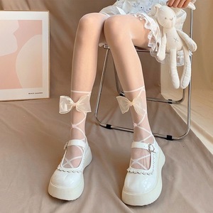 Cross-shaped <b>Large</b> <b>Bow</b> Milky White Sheer Pantyhose Women Ultra-thin 0D Nylon JK Style - Product Image 1