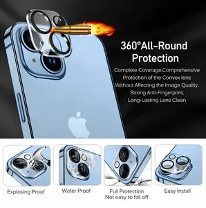 LKG pelindung lensa kamera bening Hd 3d, untuk Iphone 14 14plus Film pelindung kamera untuk Iphone 15 Pro 13 12 11 Pro Max
