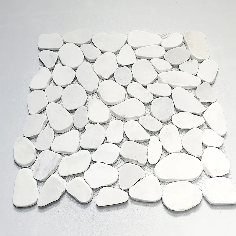 Factory Natural Stone Pebbles Backsplash Garden floor marble mosaic Tile Cutting Marble Pebble Wall Mosaic