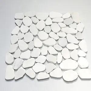 Factory Natural Stone Pebbles Backsplash Garden Floor Marble Mosaic Tile Cutting Marble Pebble Wall Mosaic