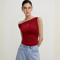 Camisole décontractée pour femme, col froncé à nœud, respirante, écologique, sans manches, coupe ajustée, style Y2K, longueur normale, en coton peigné