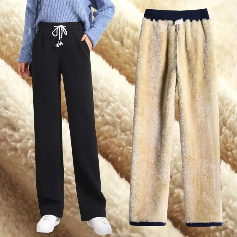Новые однотонные теплые вельветовые брюки, женские зимние широкие брюки с бархатной подкладкой, Свободные повседневные длинные спортивные брюки с высокой талией, корейские драпированные брюки