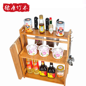 Bamboo <b>Kitchen</b> Storage <b>Rack</b> With Spice Holder And Utensil Hook For Home Use - Product Image 2