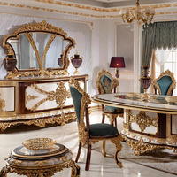 Meubles en bois classiques de luxe, table de salle à manger sculptée à la main en or pour la Turquie, ensemble de meubles de salle à manger