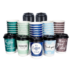 Vasos de Papel Kraft Desechables Personalizados, Impermeables, de Doble Pared, de Grado Alimenticio, de 8oz, 12oz y 16oz, con Tapa, para Café, Vino, Tequila, Agua Mineral - Product Image 1