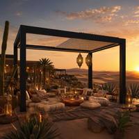 Pergola Aluminium 100% Retractable Model Atap Louver Terbuka Otomatis Bioklimatik Gazebo Terbuka di Atas Langit Terbuka Paviliun Luar Ruangan Tahan Air
