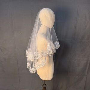 <span class=keywords><strong>Voile</strong></span> de mariée vintage court type mantilla avec dentelle appliquée effet cils, <span class=keywords><strong>voile</strong></span> monocouche - Product Image 2