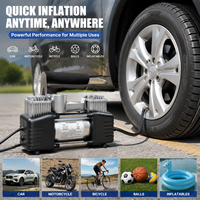 12V Double Cylinder Car Tire Inflator, EVA Handle Air Pump 45L/min with Air Needles & 3M Extension Hose, Oxford Bag