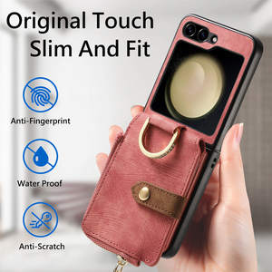 Funda de Teléfono Tipo Cartera con Cierre <span class=keywords><strong>para</strong></span> Samsung <span class=keywords><strong>Galaxy</strong></span> Z Flip 7/6/5/4/3, con Anillo de Soporte, Multifuncional, de Cuero PU, <span class=keywords><strong>para</strong></span> Teléfono Plegable - Product Image 4