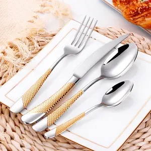 Wedding Cutlery Set Royal Cutlery Sets Luxury High Quality Stainless Steel 18-10 Gold Plated Flatware Set Knife Fork And Spoon Set For Restaurant