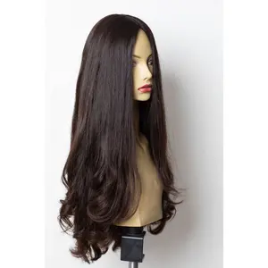 Peruca Judaica Kosher com Topo de Seda Cabelo Humano Longo 100% Virgem Europeu da Melhor Qualidade Castanho Escuro com Renda Suíça Transparente - Product Image 1