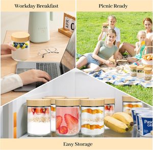 Bocal en verre vide de 300ml 480ml 750ml avec bouchon à vis en bambou 16oz pour salade yaourt stockage collations épices fruits secs - Product Image 3