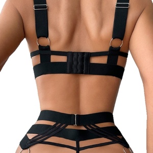 Conjunto de lencería de vendaje elástico negro <span class=keywords><strong>sensual</strong></span> para <span class=keywords><strong>mujer</strong></span> de talla grande XXL, <span class=keywords><strong>ropa</strong></span> <span class=keywords><strong>interior</strong></span> erótica de 3 piezas para <span class=keywords><strong>mujer</strong></span> Sexy Fat Hollow para <span class=keywords><strong>tallas</strong></span> más <span class=keywords><strong>grandes</strong></span> - Product Image 5