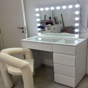Modern Makeup Vanities High Gloss 5 <strong>Drawers</strong> <strong>Small</strong> Dressing Table Mirror Table Vanity Desk for Makeup Set Bedroom Furniture - Product Image 2
