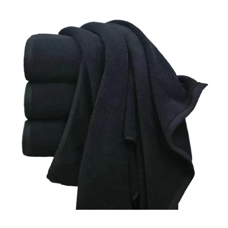 Оптовая продажа Высокое качество 100% хлопок Парикмахерская черное полотенце для лица тренажерный зал полотенце Пользовательский логотип