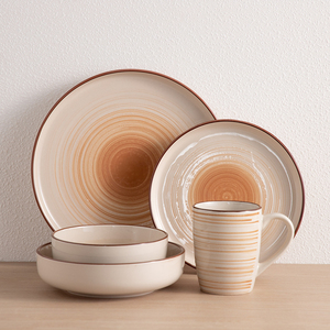 Service de table en céramique à motif tourbillonnant dessiné à la main, assiettes, bols et tasses en grès en option, couleur personnalisée en usine, 20 pièces - Product Image 4