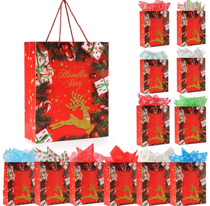 Bolsas de Papel Kraft Reciclables Ecológicas al por Mayor para Navidad con Logotipo Personalizado, Bolsas de Regalo Resistentes con Asas de Cinta - Product Image 1