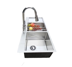 Évier de cuisine contemporain à double bac en acier inoxydable fait main avec égouttoir pour la maison - Product Image 5