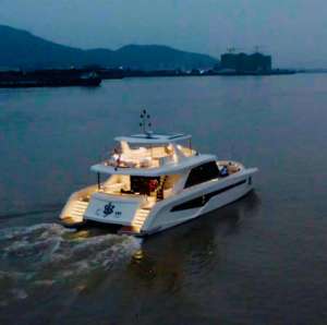 Catamaran de luxe en fibre de verre de 78 pieds avec moteurs inboard élégants pour les loisirs, les vacances, les croisières, la pêche en rivière et la navigation. - Product Image 2