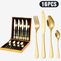 Ensemble de couverts de luxe en acier inoxydable doré 16 pièces avec coffret cadeau pour mariage, banquet, hôtel, restaurant