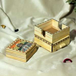 Juego de Posavasos de Madera con Cajón de Almacenamiento, Posavasos Artesanales con Diseño del Taj Mahal, Protección para Mesa, Decoración para el Hogar, Juego de Regalo - Product Image 4