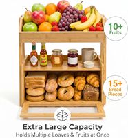 Boîte à pain en bambou pour comptoir de cuisine, 2 niveaux, grande capacité, panier à fruits avec fenêtre supérieure, organisateur de style ferme pour collations, légumes et aliments