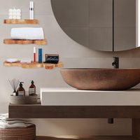 Ensemble de 3 étagères flottantes murales en bois rustique de forme rectangulaire, étagère murale moderne de couleur marron avec bord ondulé pour la cuisine et le salon