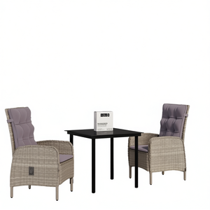 Set da pranzo da giardino in rattan per 2 persone, resistente alle intemperie, mobili da esterno in stile contemporaneo con struttura in acciaio grigio - Product Image 1