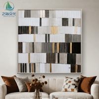 Peinture à l'huile géométrique abstraite moderne, art mural minimaliste noir, blanc et or à rayures, décoration texturée pour la maison