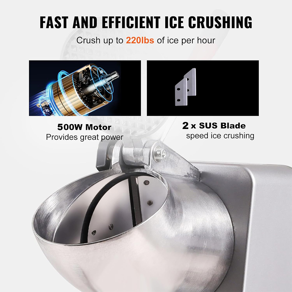 HK300F Ice Crushers Machine, Electric Snow Cone Maker 2 Blades