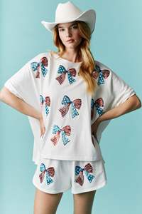 HIPPOKIDS T-shirt à paillettes surdimensionné 4 juillet fête de l'indépendance femmes décontracté à manches courtes haut ample - Product Image 2