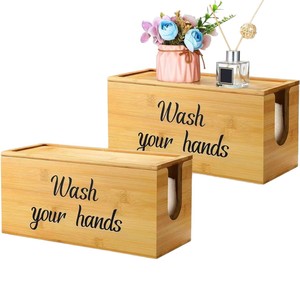 Wooden Tissue Box Wall Mounted Solid Wood Tissue Holder Bathroom <b>Kitchen</b> Pull Out Desktop Storage Box 18L Covered - Product Image 5