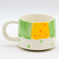 Mug en céramique peint à la main avec blocs de couleurs aquarelle, décor 3D points et étoiles, grande poignée ronde, tasse à café mignonne pour cadeau, logo personnalisé