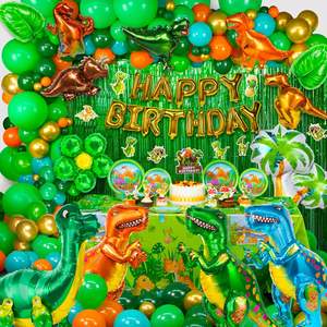 Kit de Décorations de Fête sur le Thème des Dinosaures Ballons en Aluminium Dinosaures Bannière JOYEUX <span class=keywords><strong>ANNIVERSAIRE</strong></span> Décorations de Gâteau Assiettes Rideaux <span class=keywords><strong>Nappe</strong></span> - Product Image 2