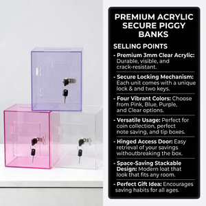Hucha de acrílico multicolor con cerradura, transparente, rosa, morado, azul, caja para ahorrar dinero, urna de donaciones/sugerencias de acrílico - Product Image 1