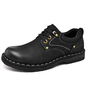 Chaussures Oxford pour hommes en cuir de vachette véritable, à lacets, pour le bureau et les occasions décontractées, antidérapantes, résistantes à l'usure, style rétro, semelle en caoutchouc - Product Image 6