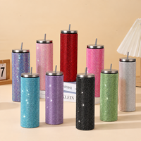 Gobelet à café droit de luxe personnalisé, 20 oz, en acier inoxydable à double paroi sous vide, avec paillettes et strass, avec couvercle à paille, pour cadeaux