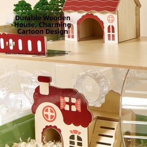Transporteur pour hamster en acrylique avec configuration complète, maison pour animaux de compagnie ventilée à faire soi-même avec tubes, roue, maison, plateau en plastique - Product Image 3