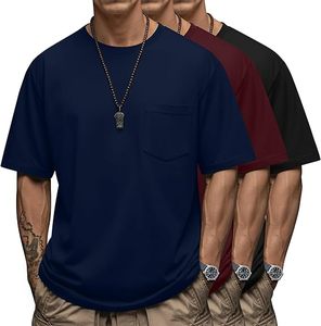 Camiseta de manga corta con bolsillo para hombre, tallas grandes y altas, con tela ligera y sólida, corte holgado y cuello redondo clásico. - Product Image 4