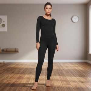 <b>Black</b> Seamless Women Yoga Set <b>Long</b> <b>Sleeve</b> <b>Crop</b> Top High Waist Leggings Gym Workout Activewear - Product Image 4